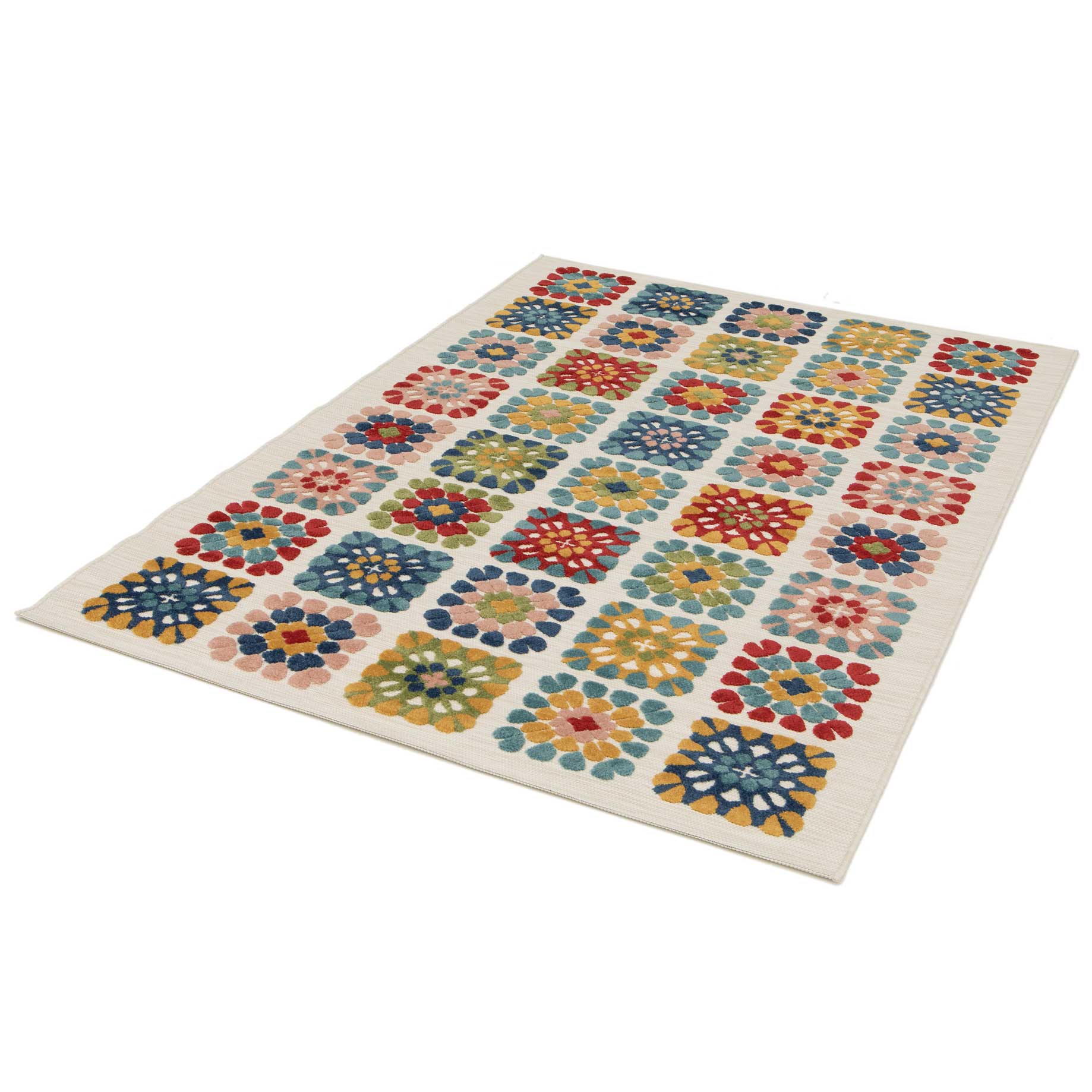 Atticgo Alfombra efecto crochet con relieve de exterior-interior Mila 23528 Multicolor alfombra ambiente