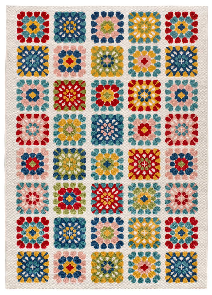 Atticgo Alfombra efecto crochet con relieve de exterior-interior Mila 23528 Multicolor