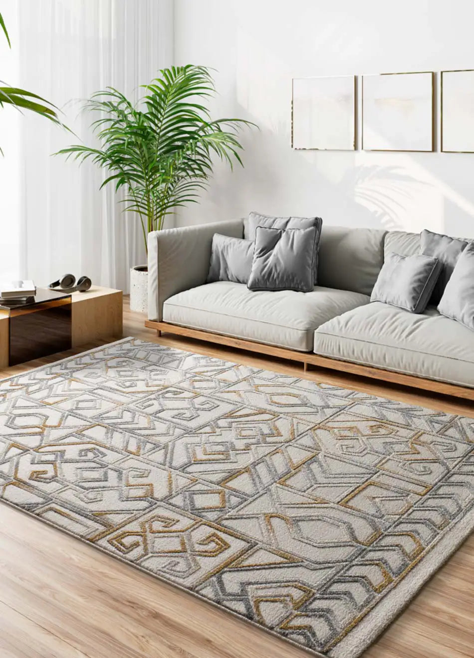 Alfombra étnica salón con relieve Amara 12989 Plata Atticgo