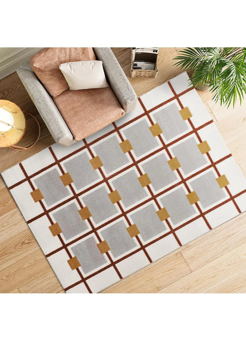 Alfombra geométrica con relieve Amara 12990 Blanco en ambiente | Atticgo