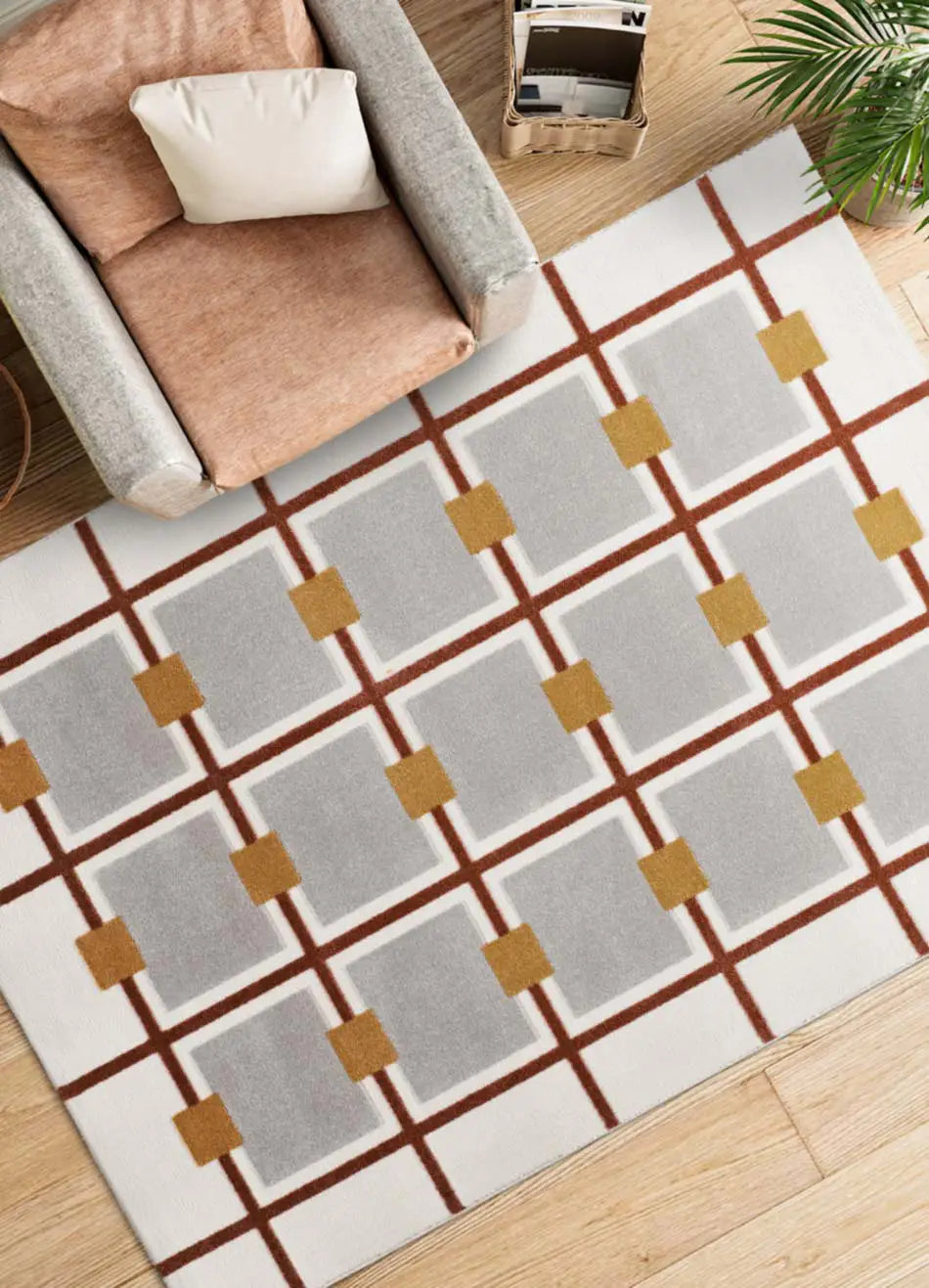 Alfombra geométrica de salón con relieve Amara 12990 Blanco | Atticgo