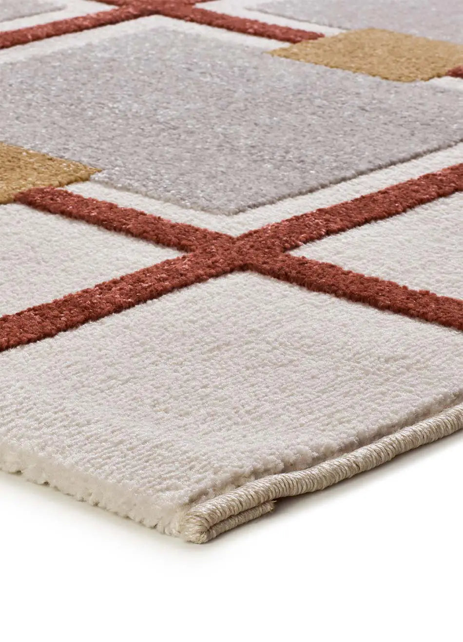 Alfombra geométrica con relieve Amara 12990 Blanco esquina | Atticgo