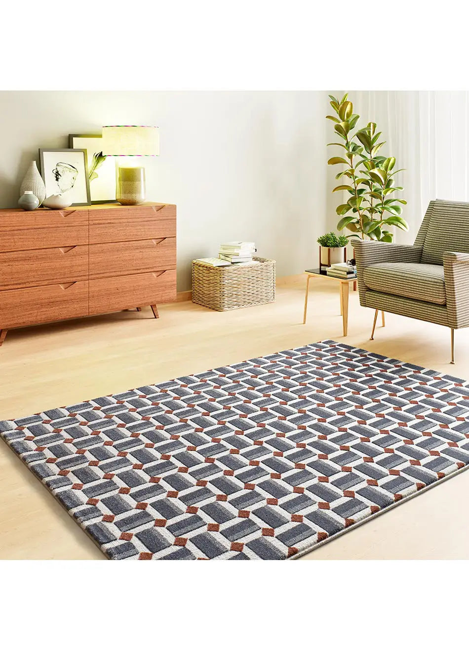 Alfombra para salón geométrica con relieve Amara 13000 Azul Atticgo