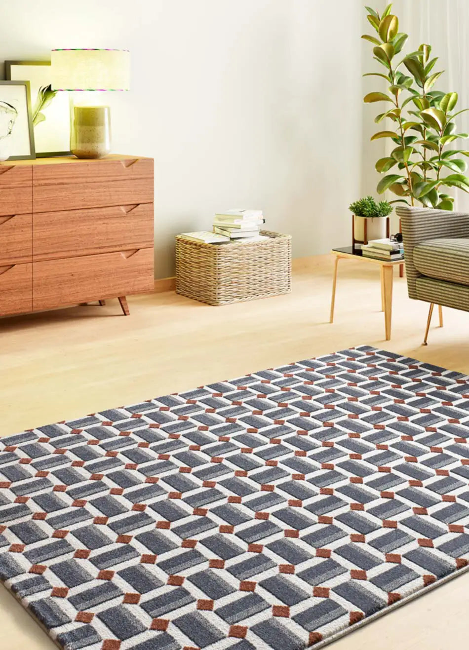 Alfombra salón geométrica con relieve Amara 13000 Azul Atticgo