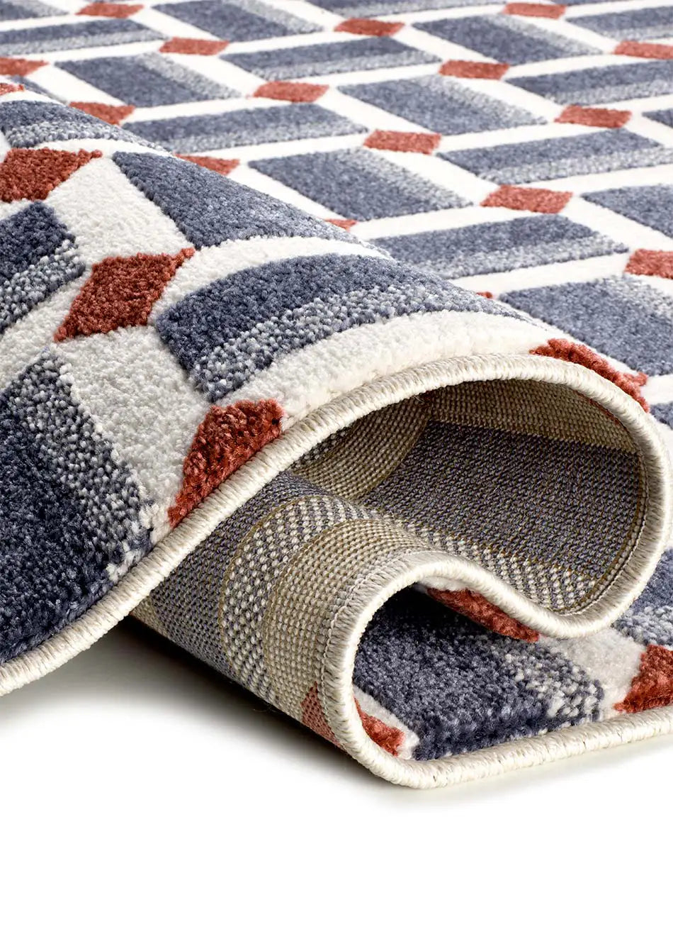 Alfombra geométrica doblada con relieve Amara 13000 Azul Atticgo