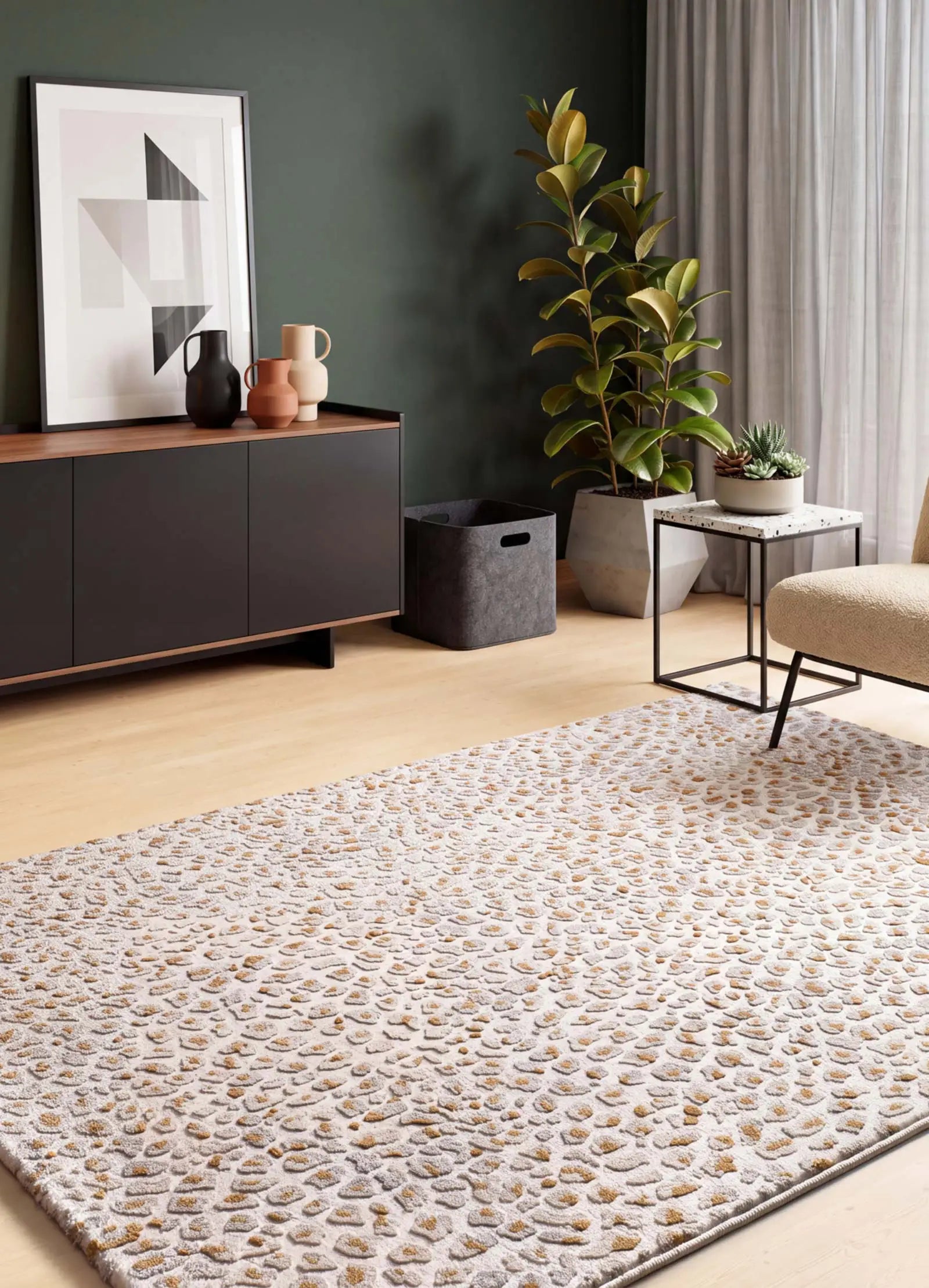Alfombra salón diseño leopardo con relieve Amara 13001 Plata Atticgo
