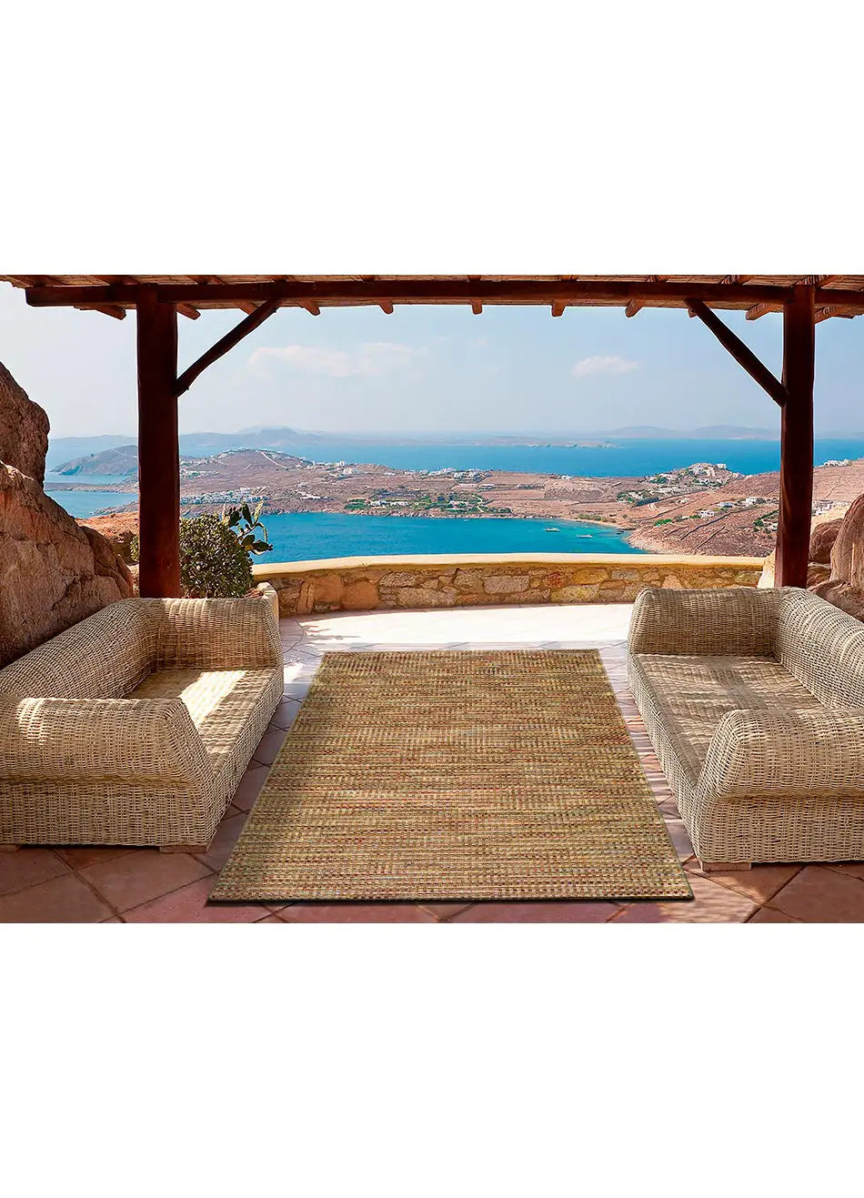 Alfombra a medida de exterior Asia 8227 Beige en terraza | Atticgo
