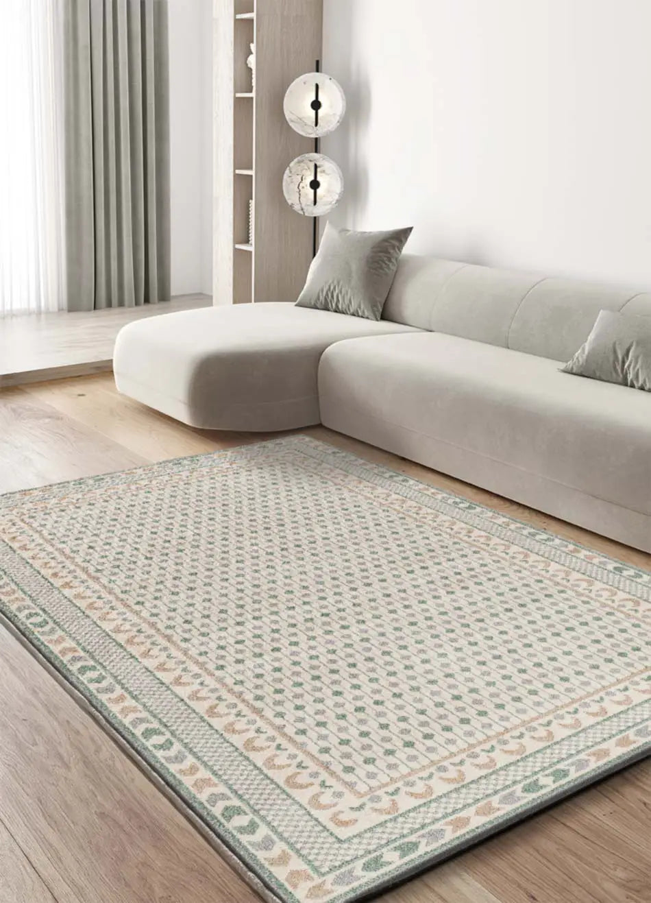 Alfombra vintage de salón verde y beigeAstra 13013 | Atticgo