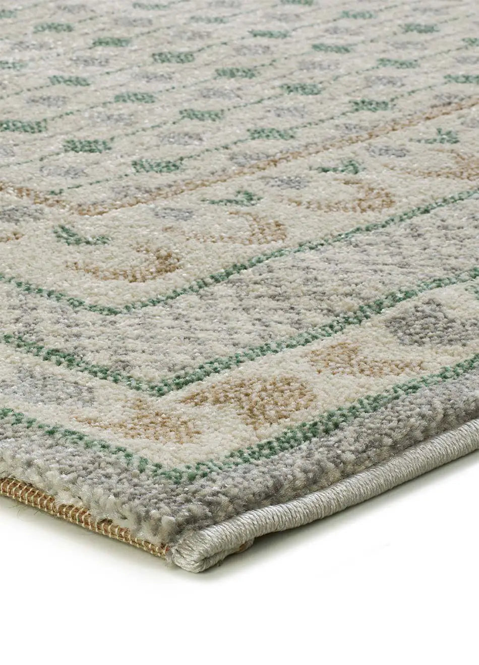 Alfombra vintage verde y beige Astra 13013 esquina | Atticgo