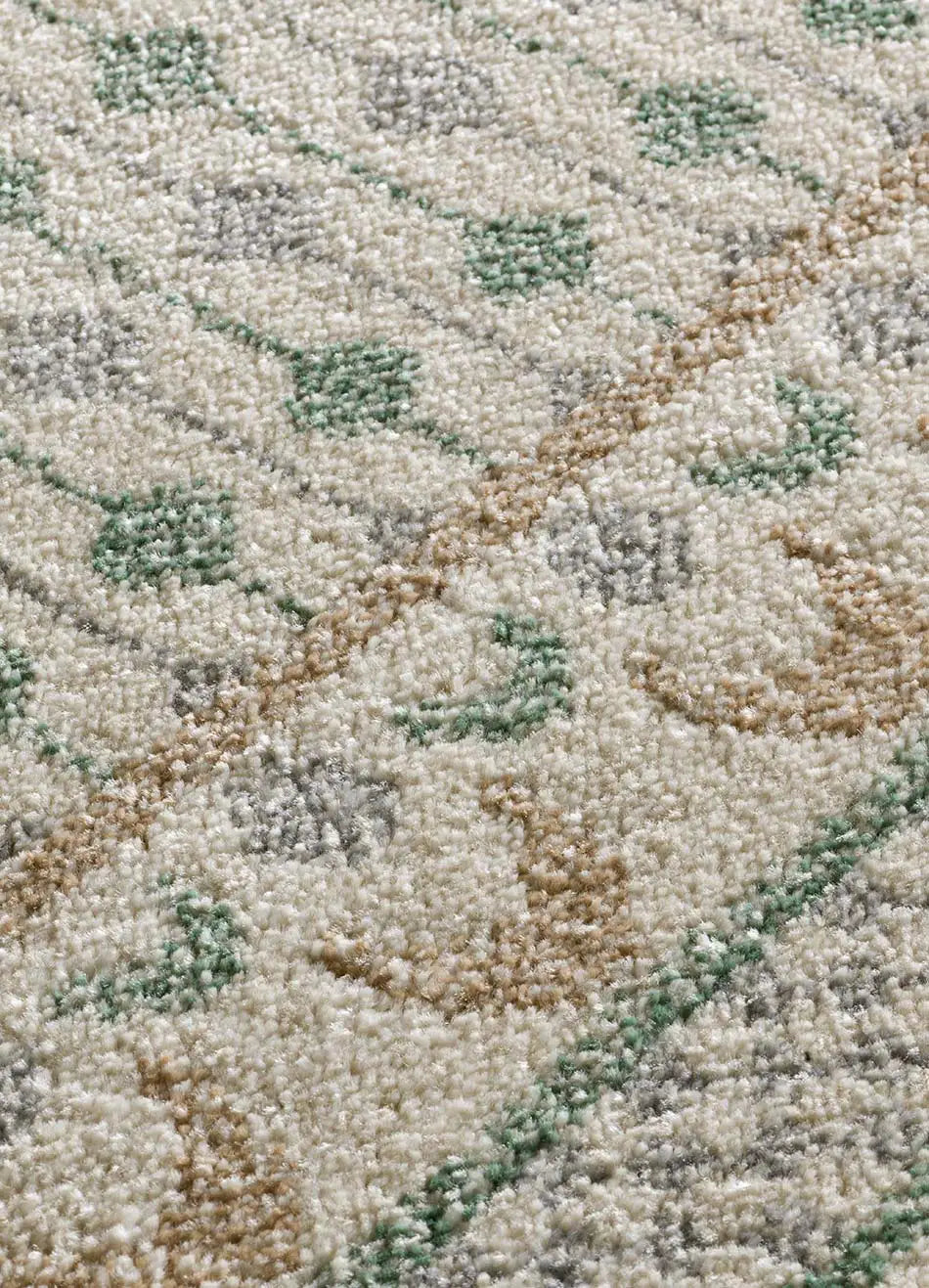 Alfombra vintage verde y beige Astra 13013 detalle | Atticgo