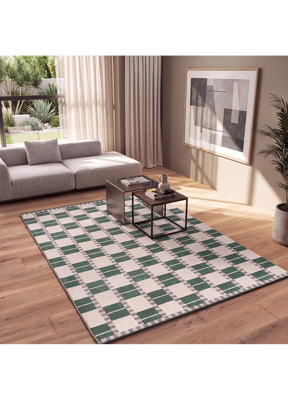 Alfombra geométrica salón Astra 13016 Verde Atticgo
