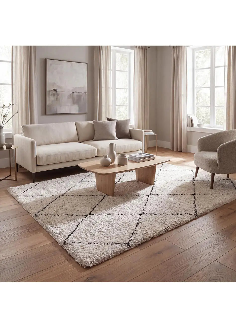 Alfombra pelo largo estilo escandinavo Atesa 80260 Crema Atticgo