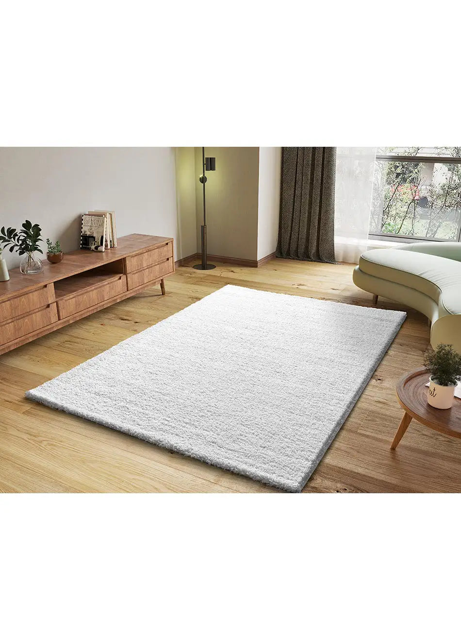 Alfombra a medida Atlas Liso Blanco en el salón | Atticgo