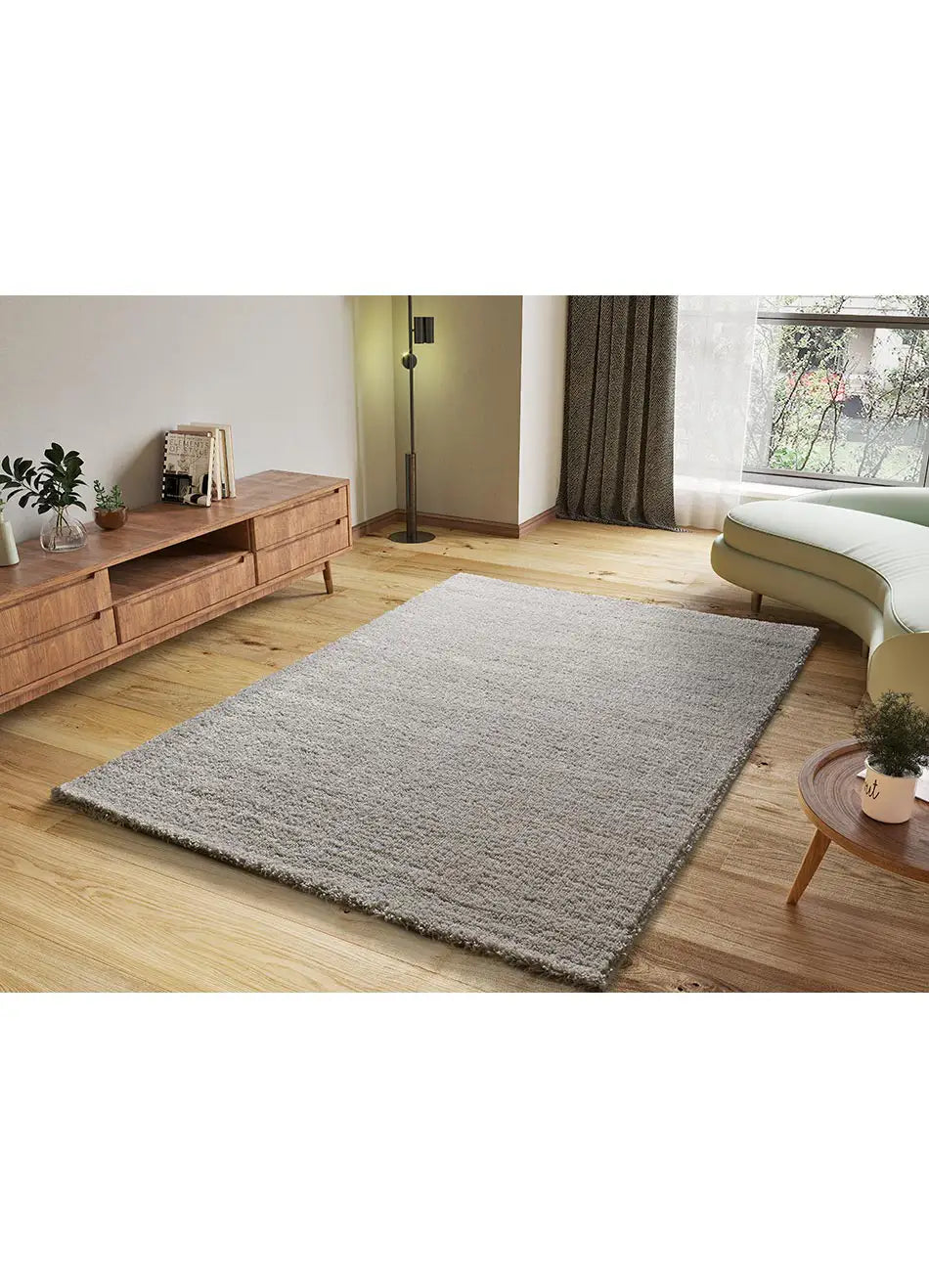 Alfombra a medida Atlas Liso Plata en el salón | Atticgo
