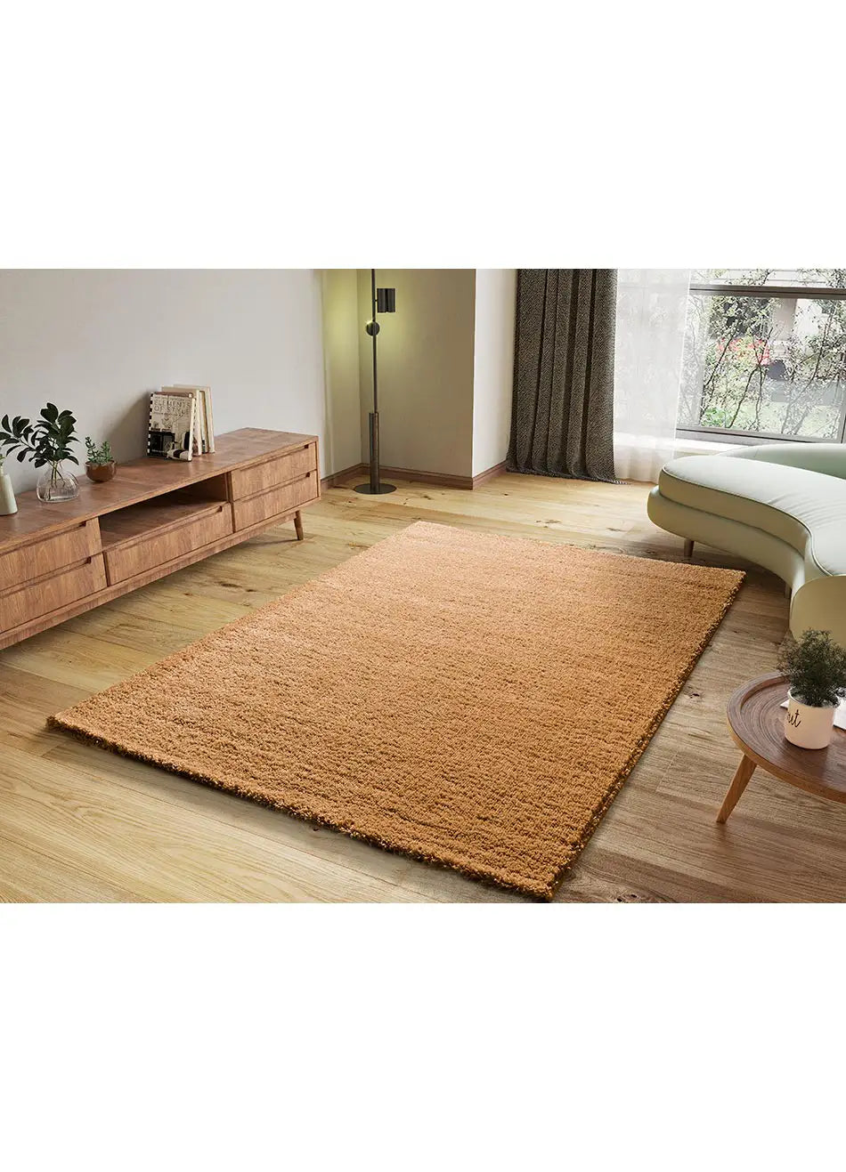 Alfombra a medida Atlas Liso Camel en el salón | Atticgo