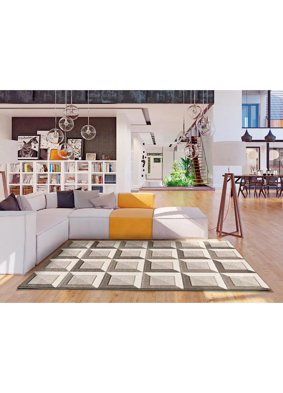 Alfombra geométrica de salón Badet Marrón 40504 Atticgo