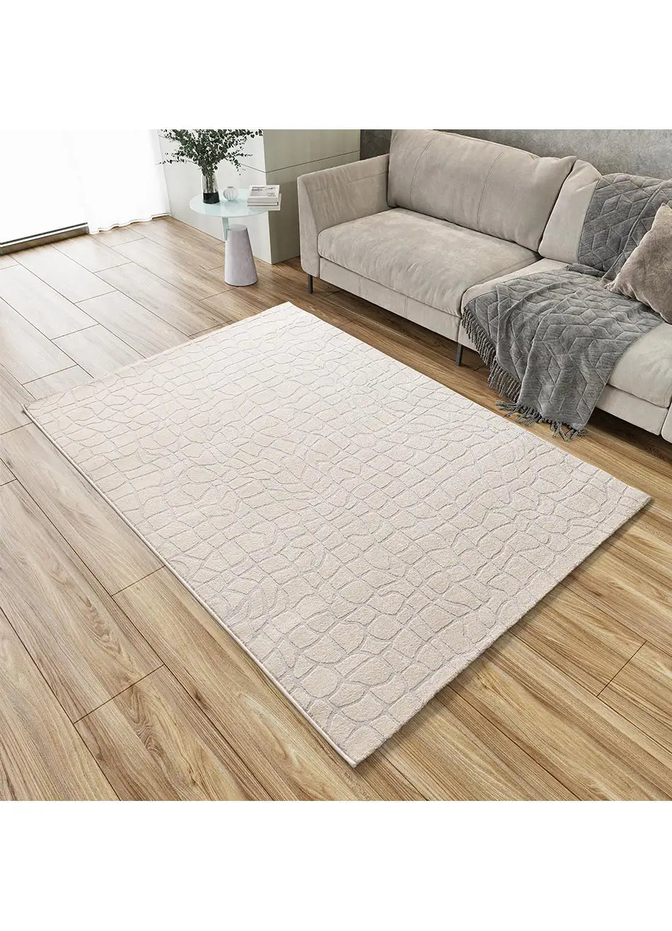 Atticgo Alfombra moderna con relieve Baresa 12941 Plata ambiente salón