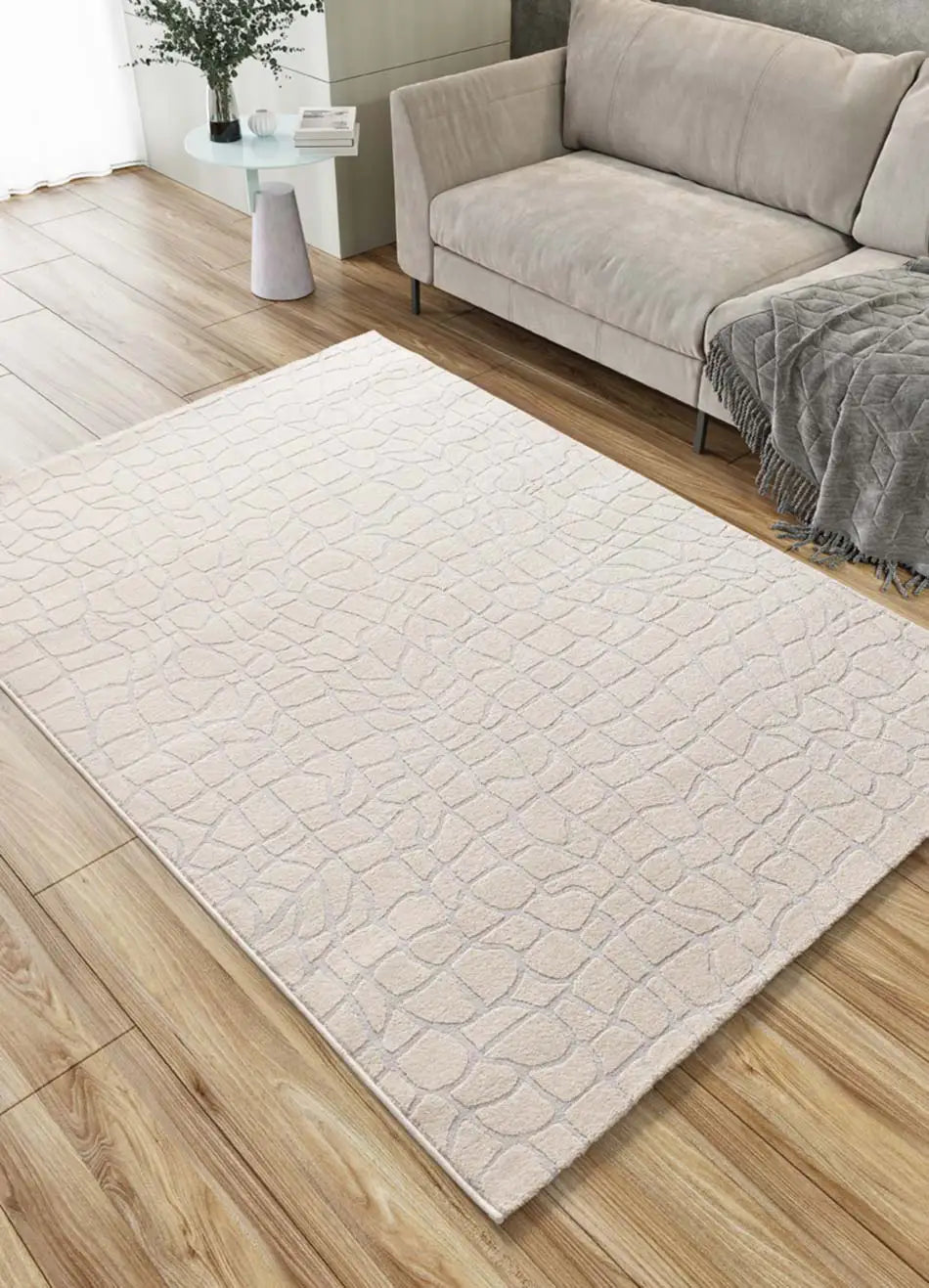 Neuheit! Teppich mit Relief Weiß und Grau Baresa 12941 | Atticgo