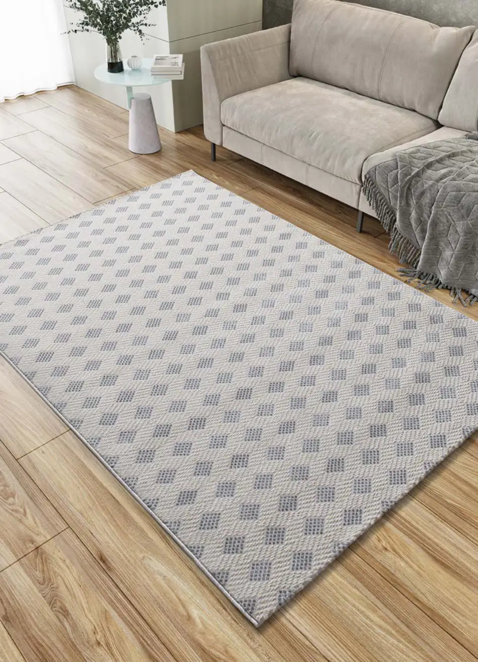 Atticgo Alfombra geométrica con relieve Baresa 12951 Plata ambiente