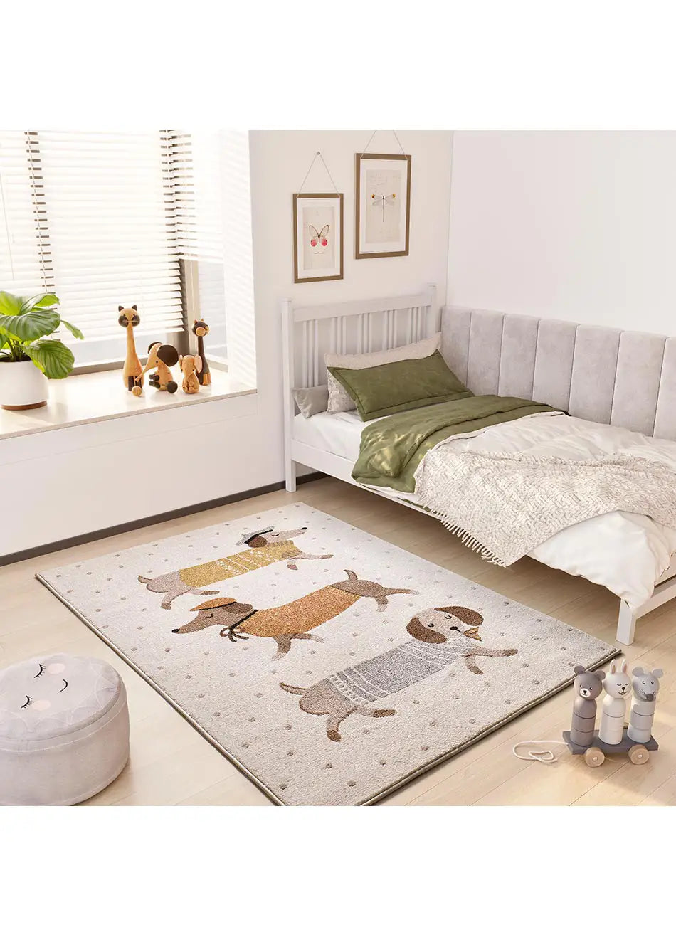 Alfombra infantil perros salchicha Beats 40485 Blanco Atticgo Ambiente