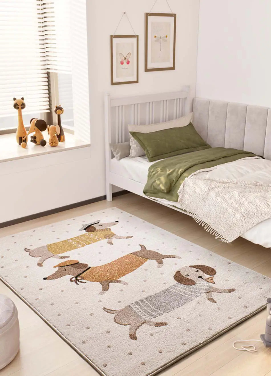 Alfombra infantil perros salchicha Beats 40485 Blanco Atticgo en habitación infantil