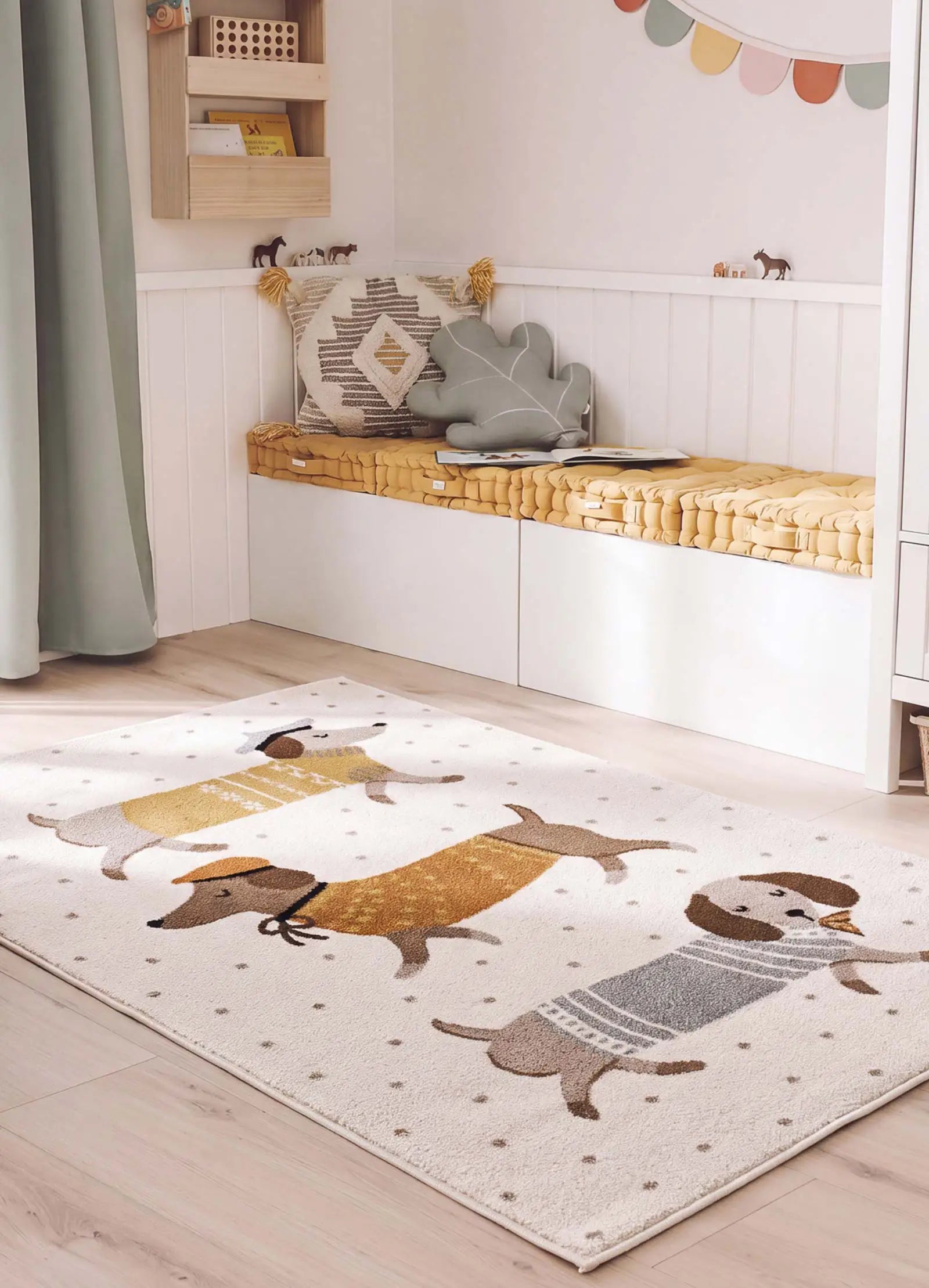 Alfombra infantil perros salchicha Beats 40485 Blanco Atticgo