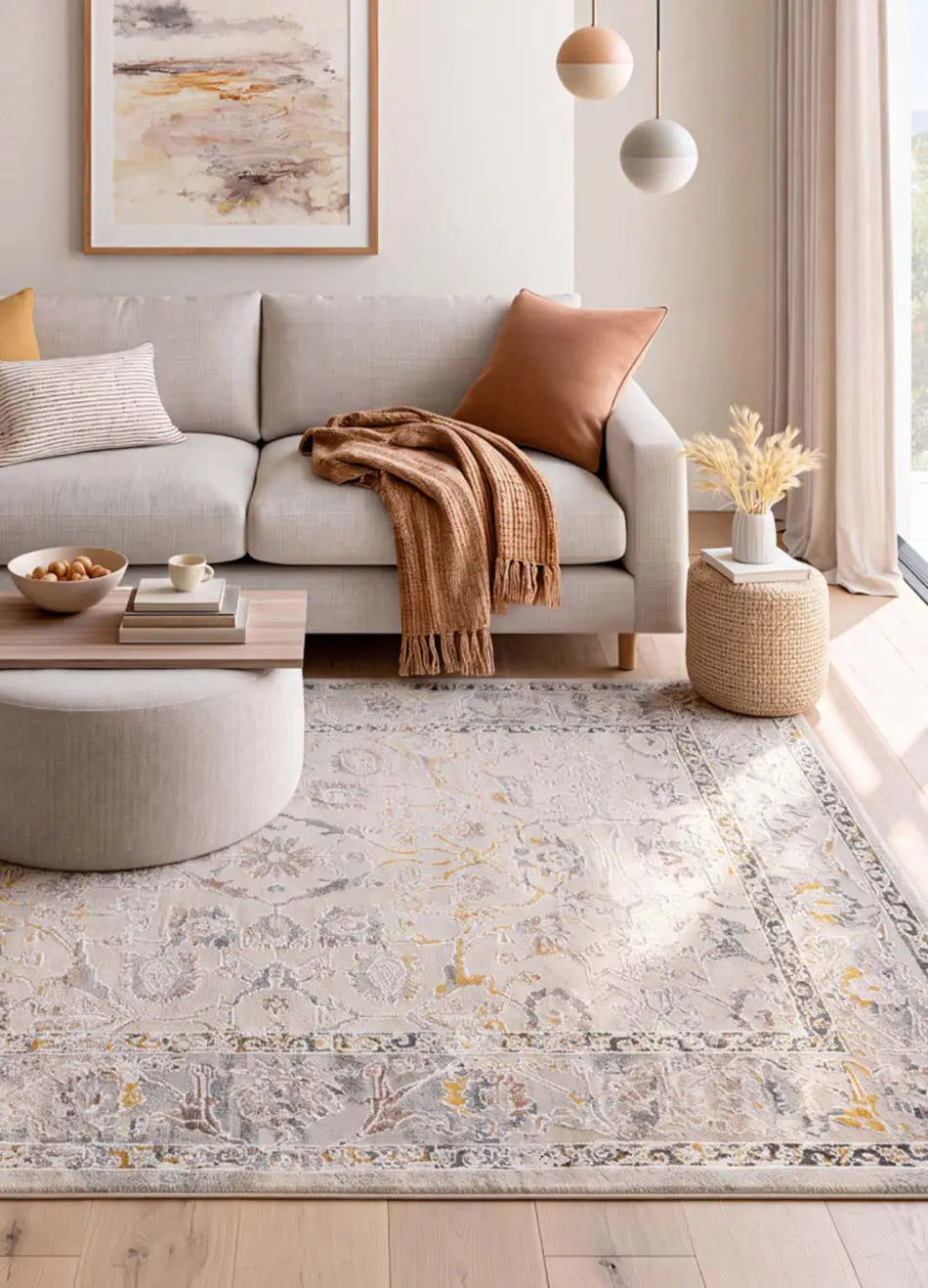 Alfombra clásica beige y multicolor salón Berta 5208 Atticgo