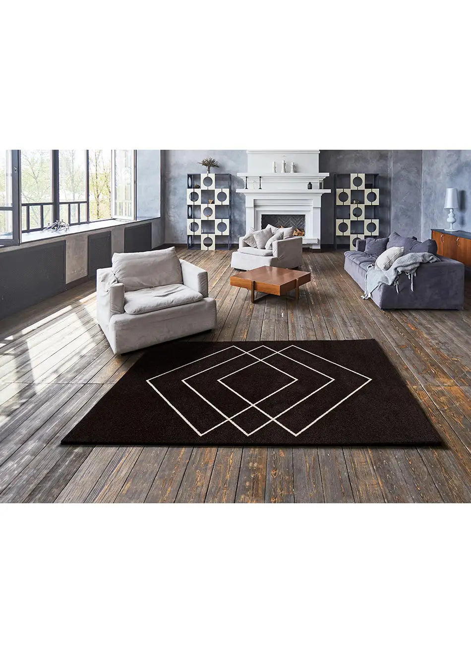 Alfombra ambiente geométrica Breda 12180 Negro Atticgo