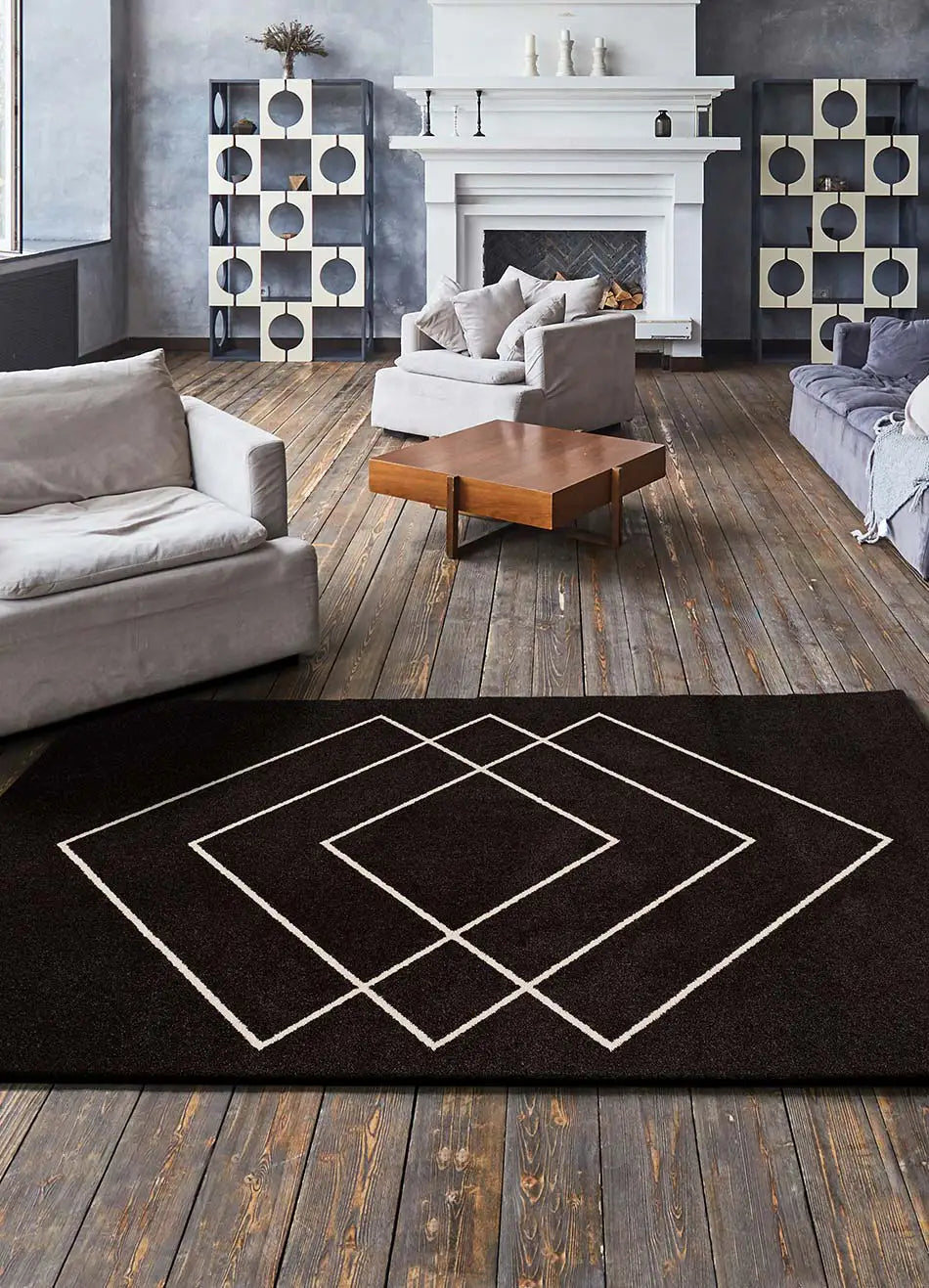 Alfombra salón geométrica Breda 12180 Negro Atticgo