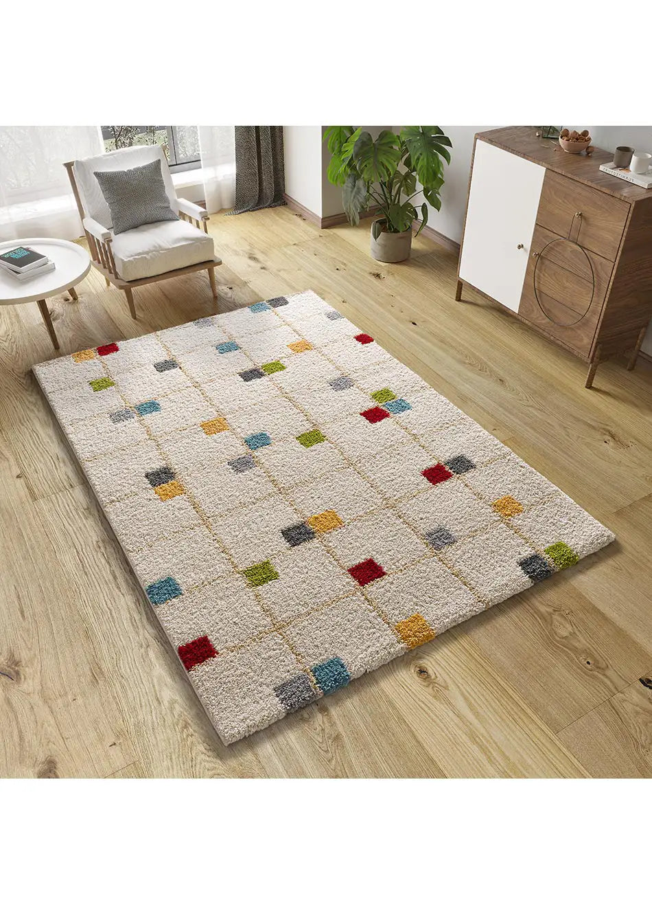 Atticgo Alfombra Shaggy Geométrica Bremen 8820 Multicolor ambiente salón