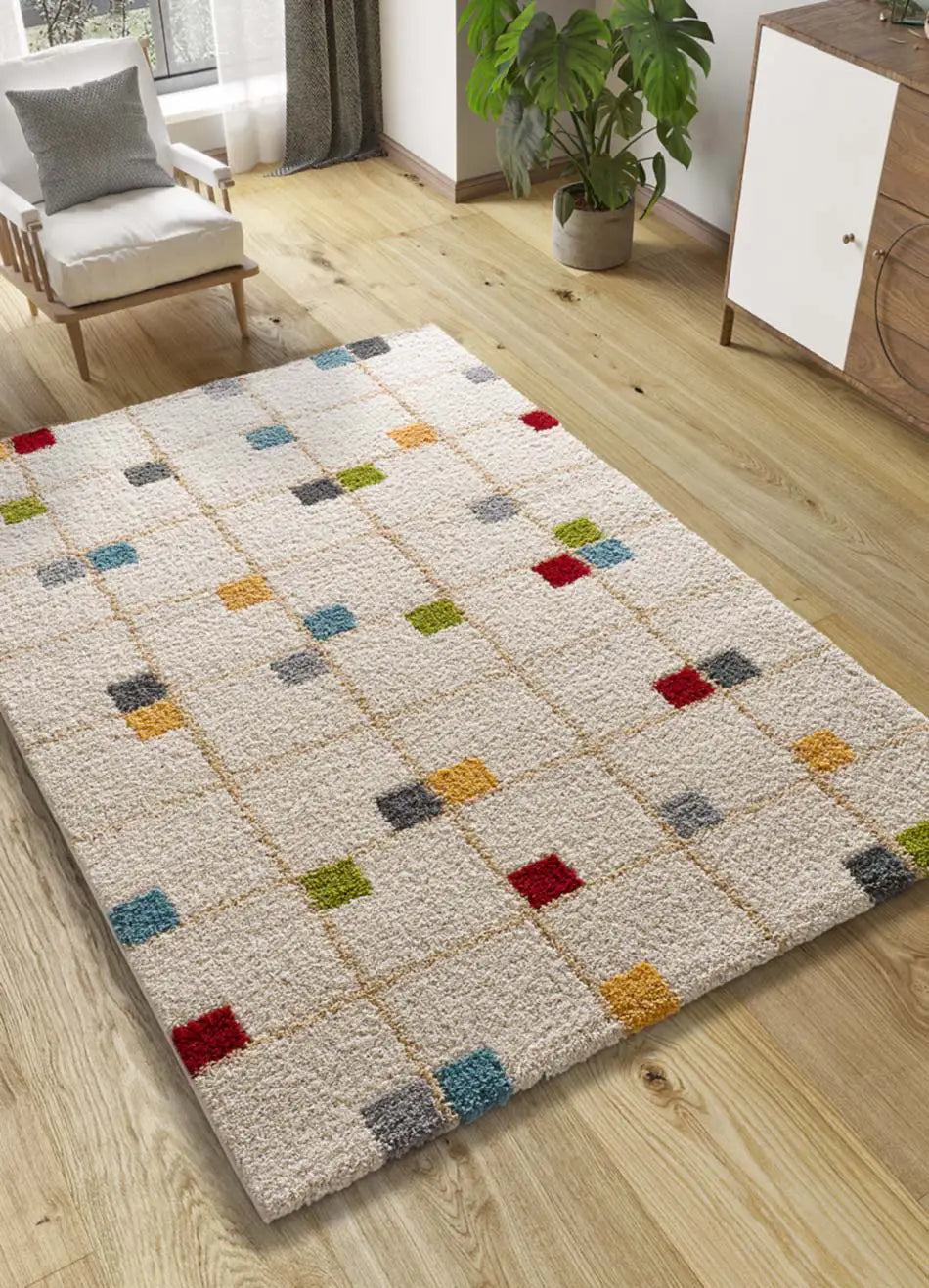 Atticgo Alfombra Shaggy Geométrica Bremen 8820 Multicolor ambiente