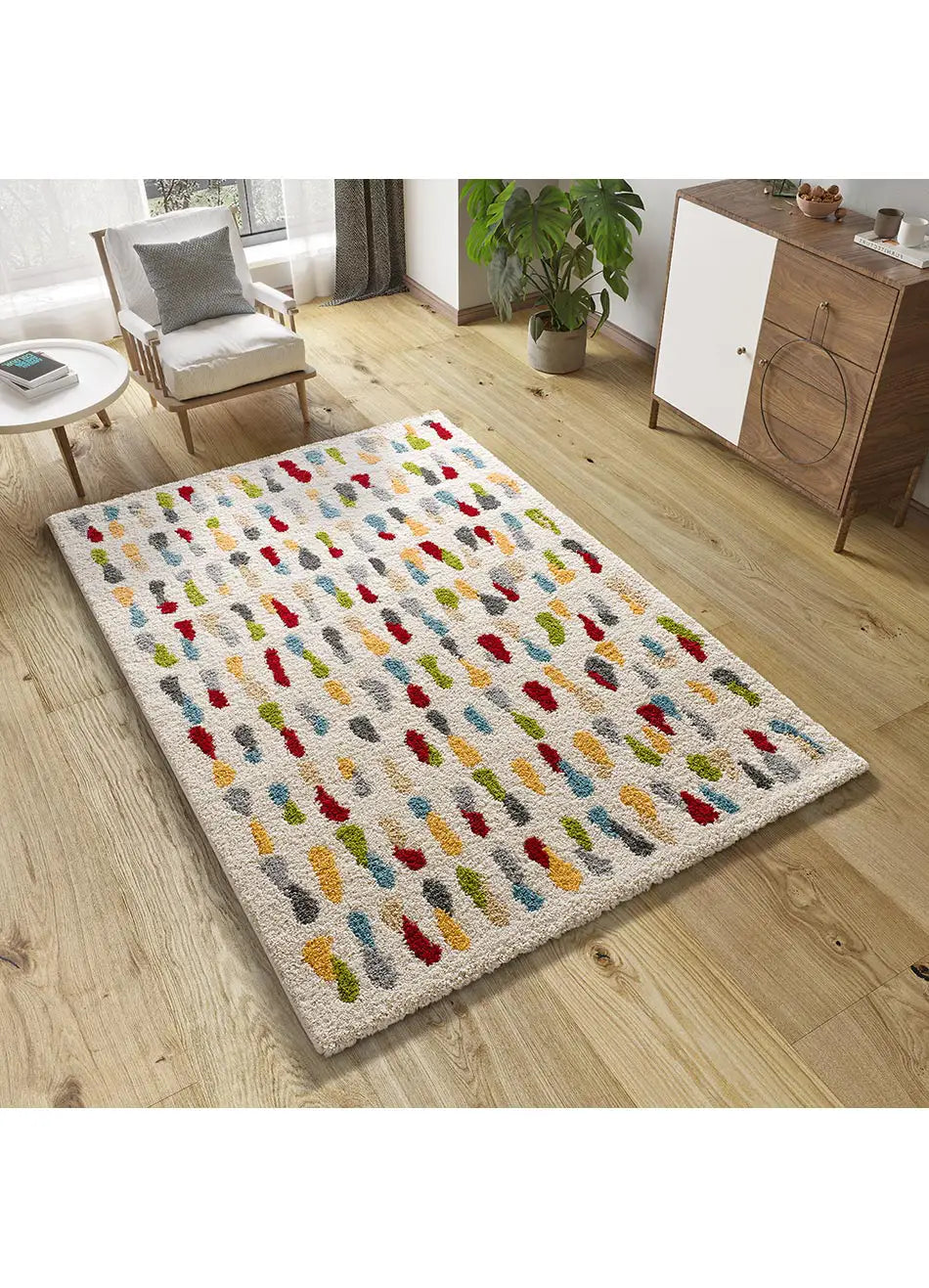 Atticgo Alfombra Shaggy Geométrica Bremen 8822 Multicolor ambiente salón