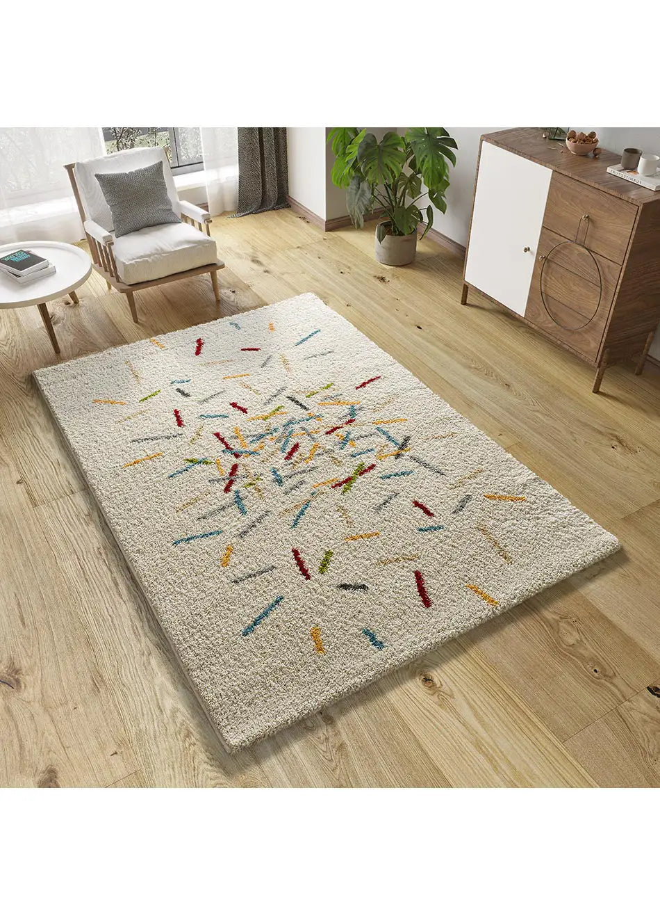 Atticgo Alfombra Shaggy Geométrica Bremen 8825 Multicolor ambiente salón