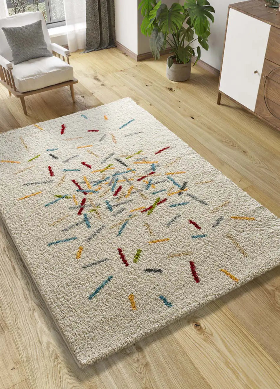 Entdecken Sie den geometrischen Shaggy-Teppich Bremen 8825 Multi