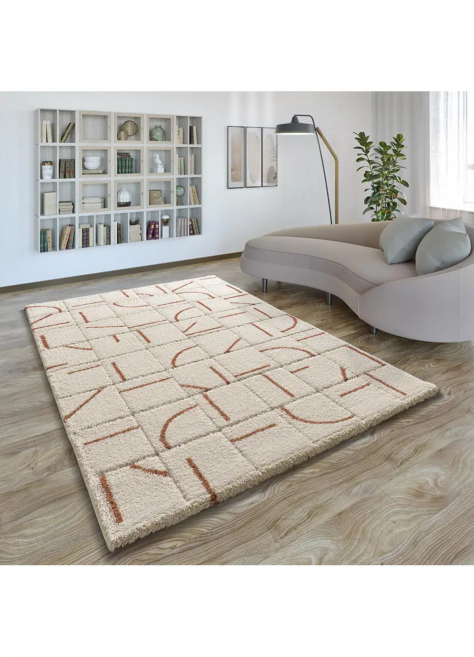 Atticgo Alfombra shaggy con relieve Brenda 8832 Blanco ambiente salón