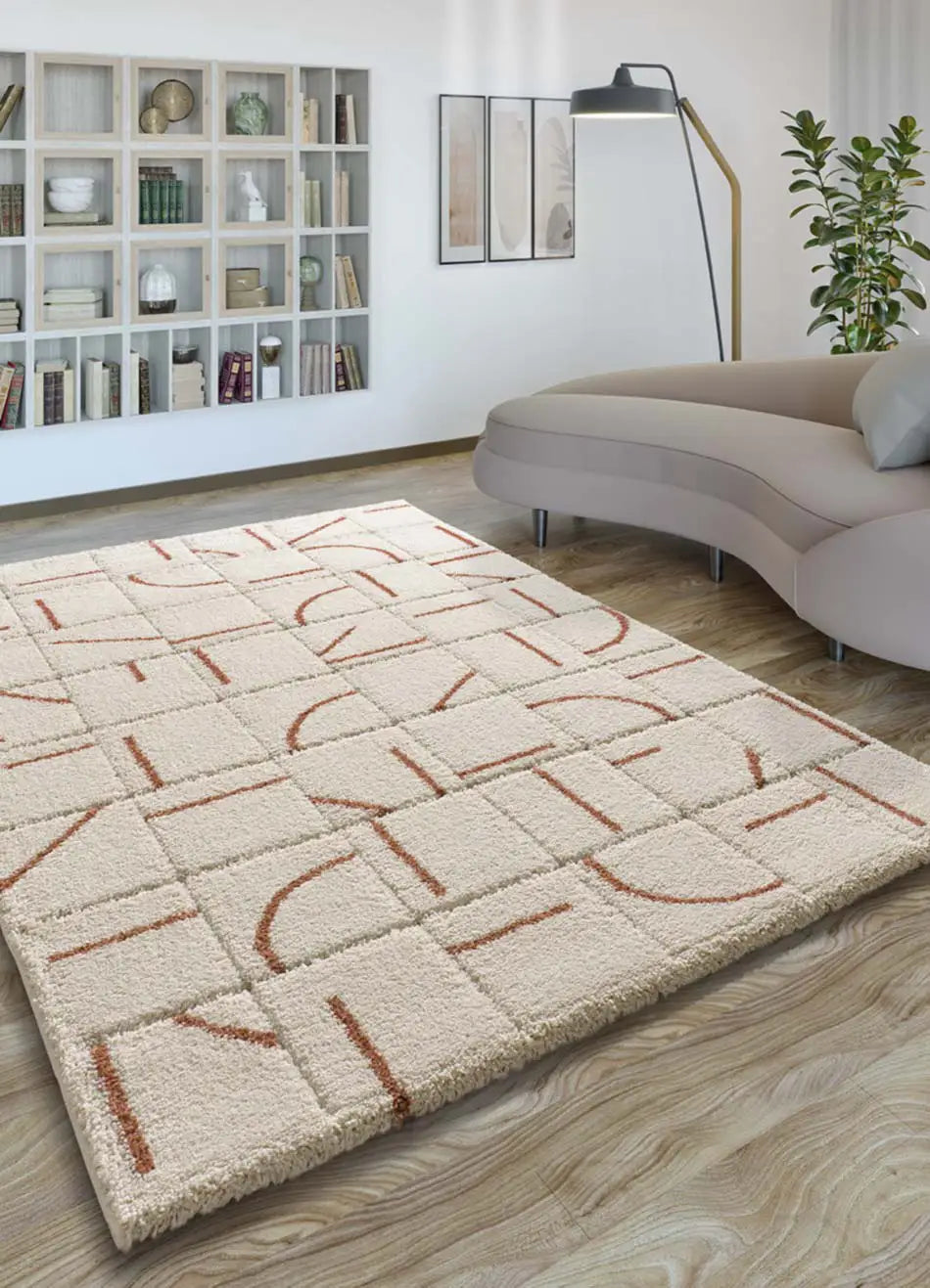 Atticgo Alfombra shaggy con relieve Brenda 8832 Blanco ambiente
