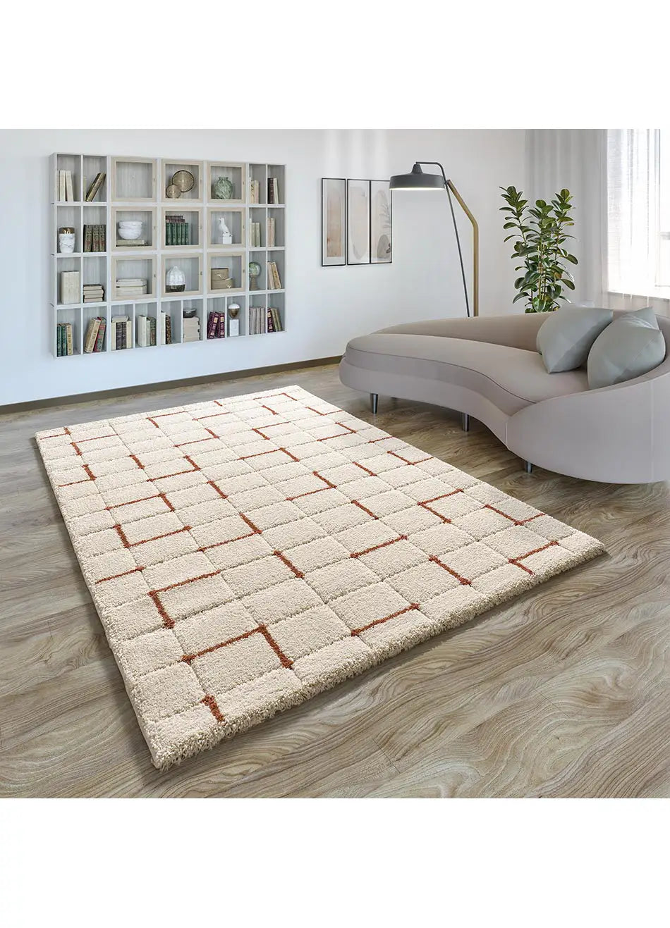 Atticgo Alfombra Shaggy con relieve Brenda 8834 Blanco ambiente salón