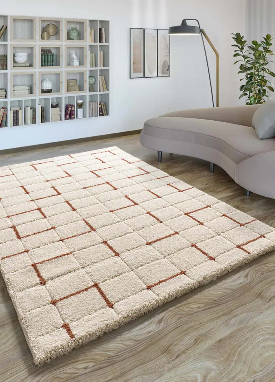 Atticgo Alfombra Shaggy con relieve Brenda 8834 Blanco ambiente