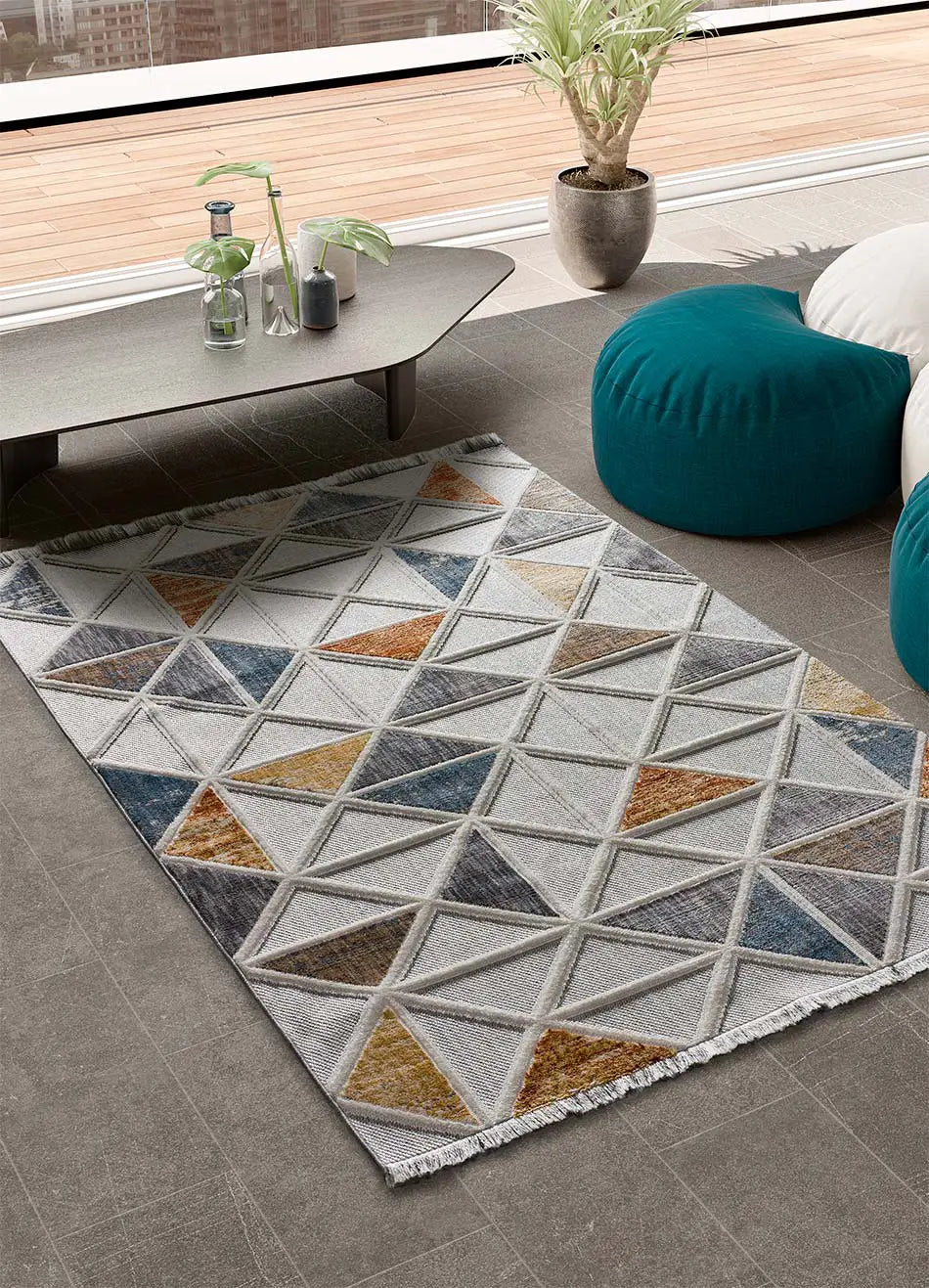 Atticgo Alfombra geométrica con relieve y flecos Broadway 4840 Multi  ambiente
