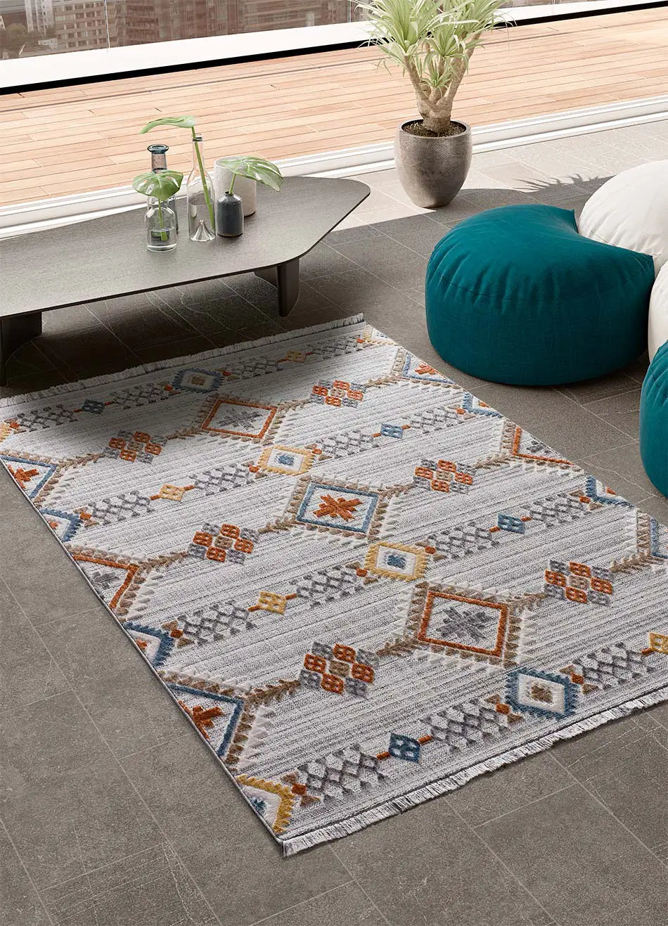 Atticgo Alfombra étnica con relieve y flecos Broadway 5183 Multi ambiente