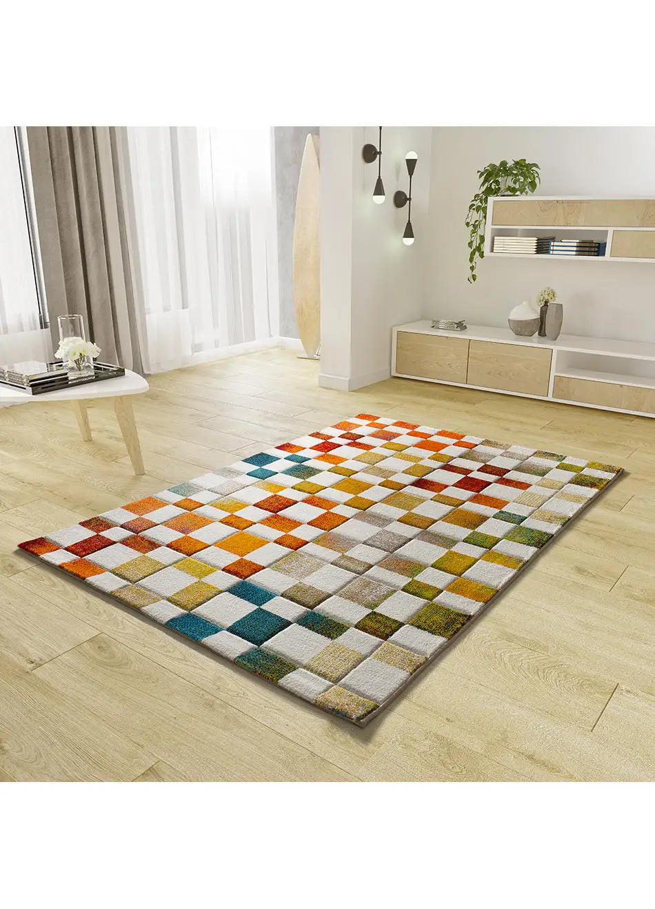 Atticgo Alfombra a cuadros Brunei 40411 Multicolor ambiente salón