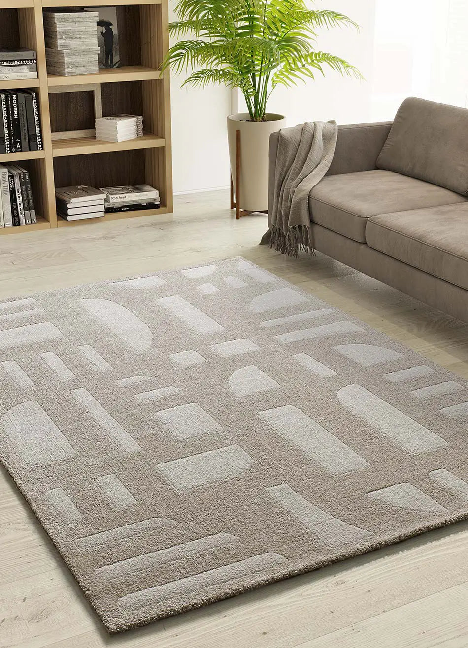 Atticgo Alfombra geométrica de tacto suave Caledonia 77308 Beige ambiente