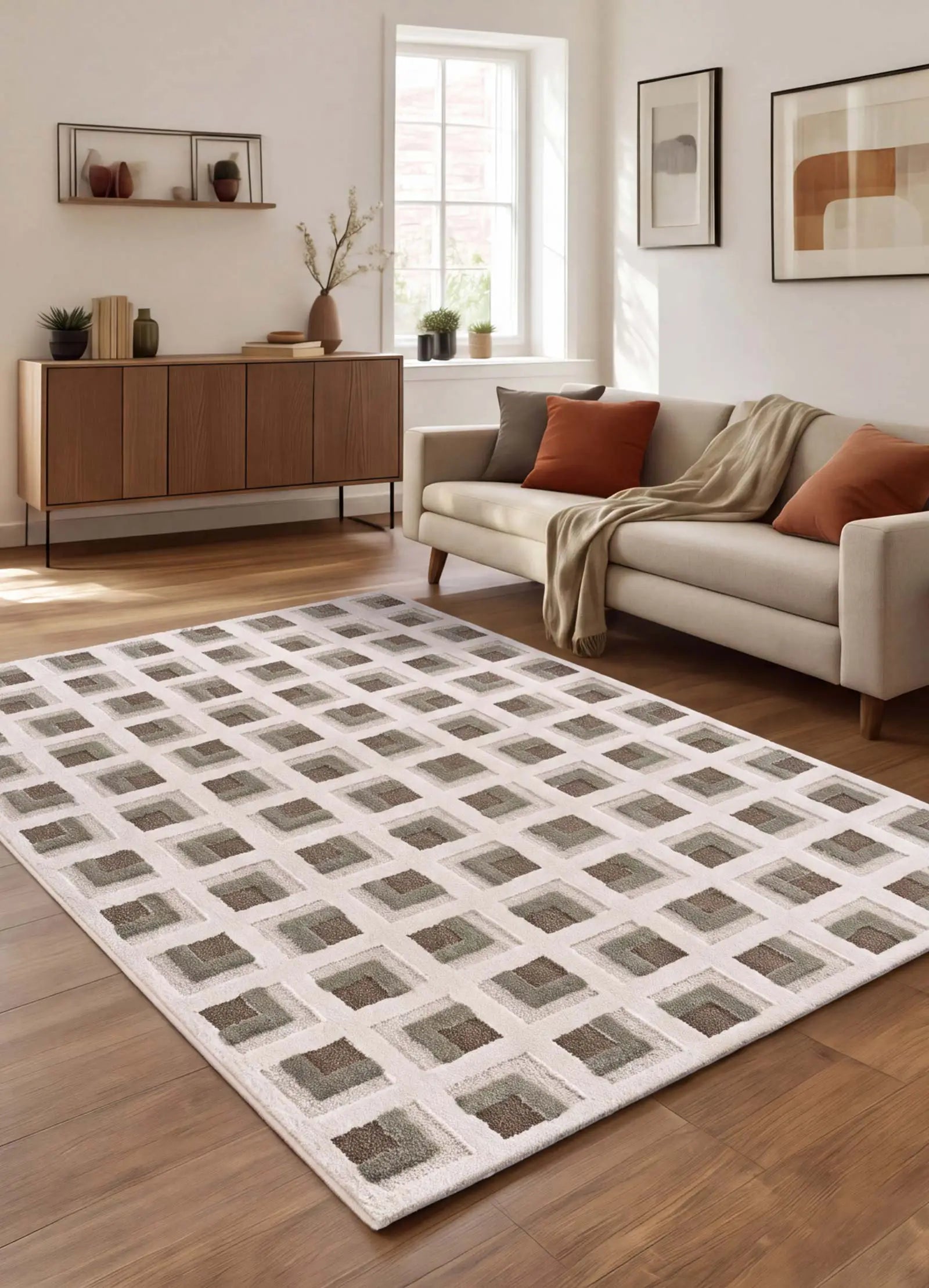 Alfombra salón geométrica Candela 2450 Marrón | Atticgo