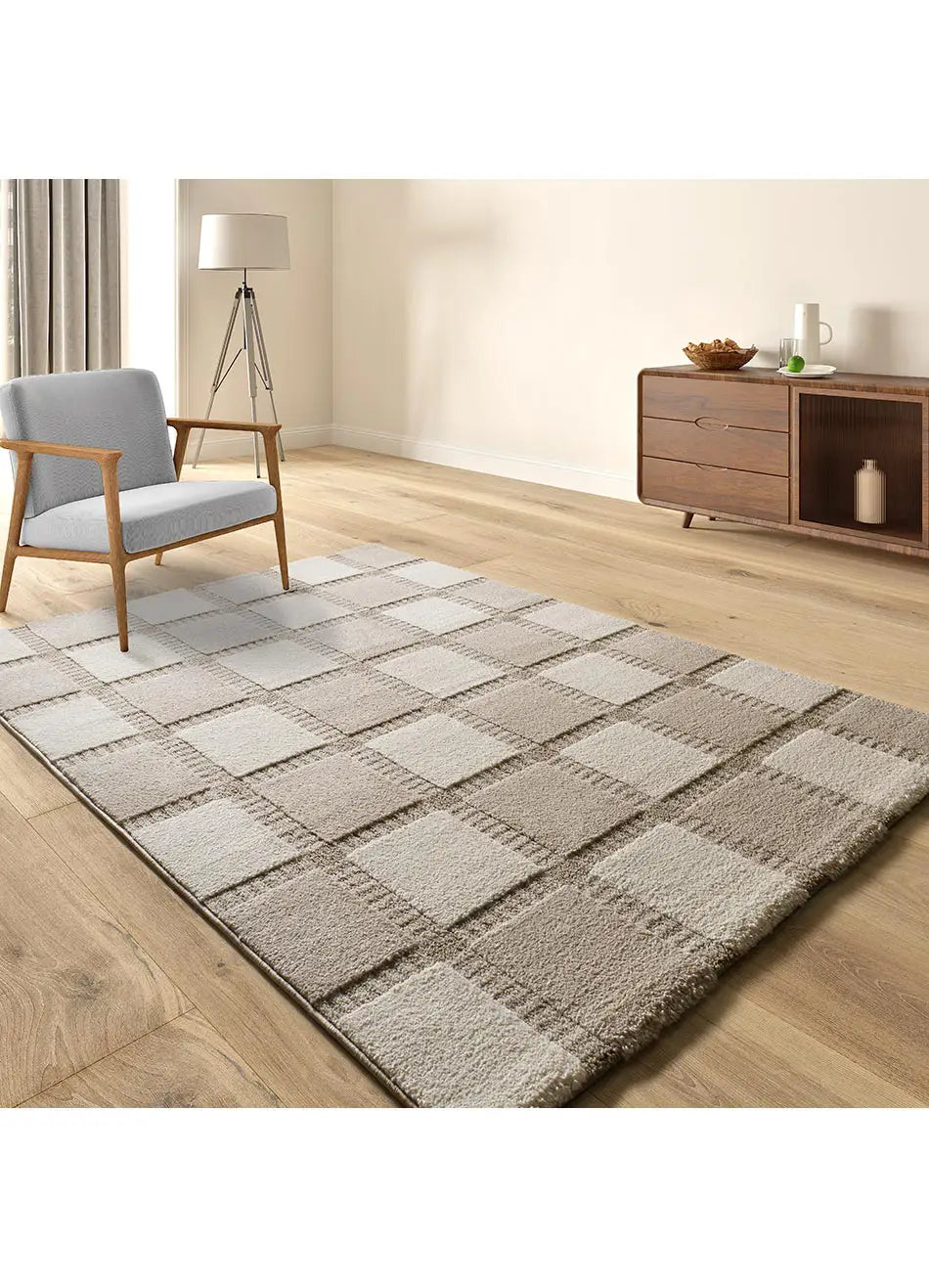 Alfombra geométrica para salón Candela 2451 Crema Atticgo
