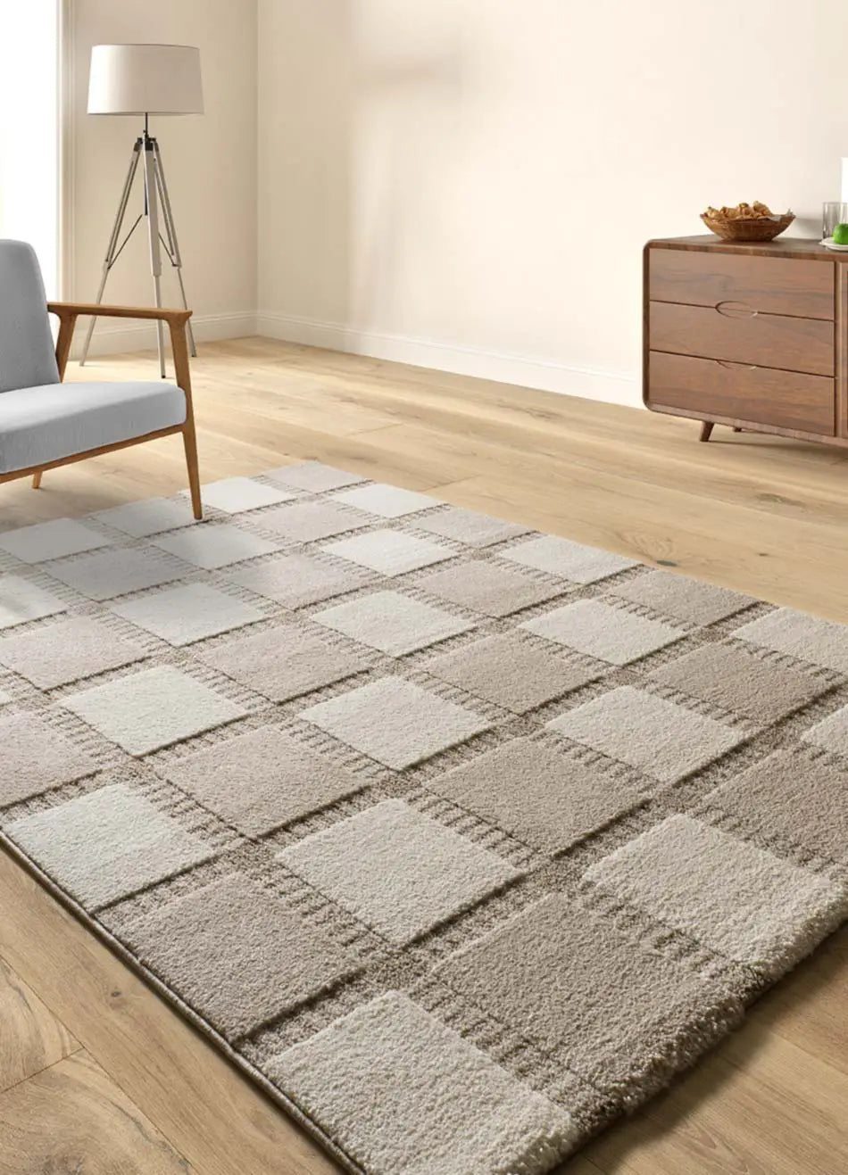 Alfombra geométrica salón Candela 2451 Crema Atticgo