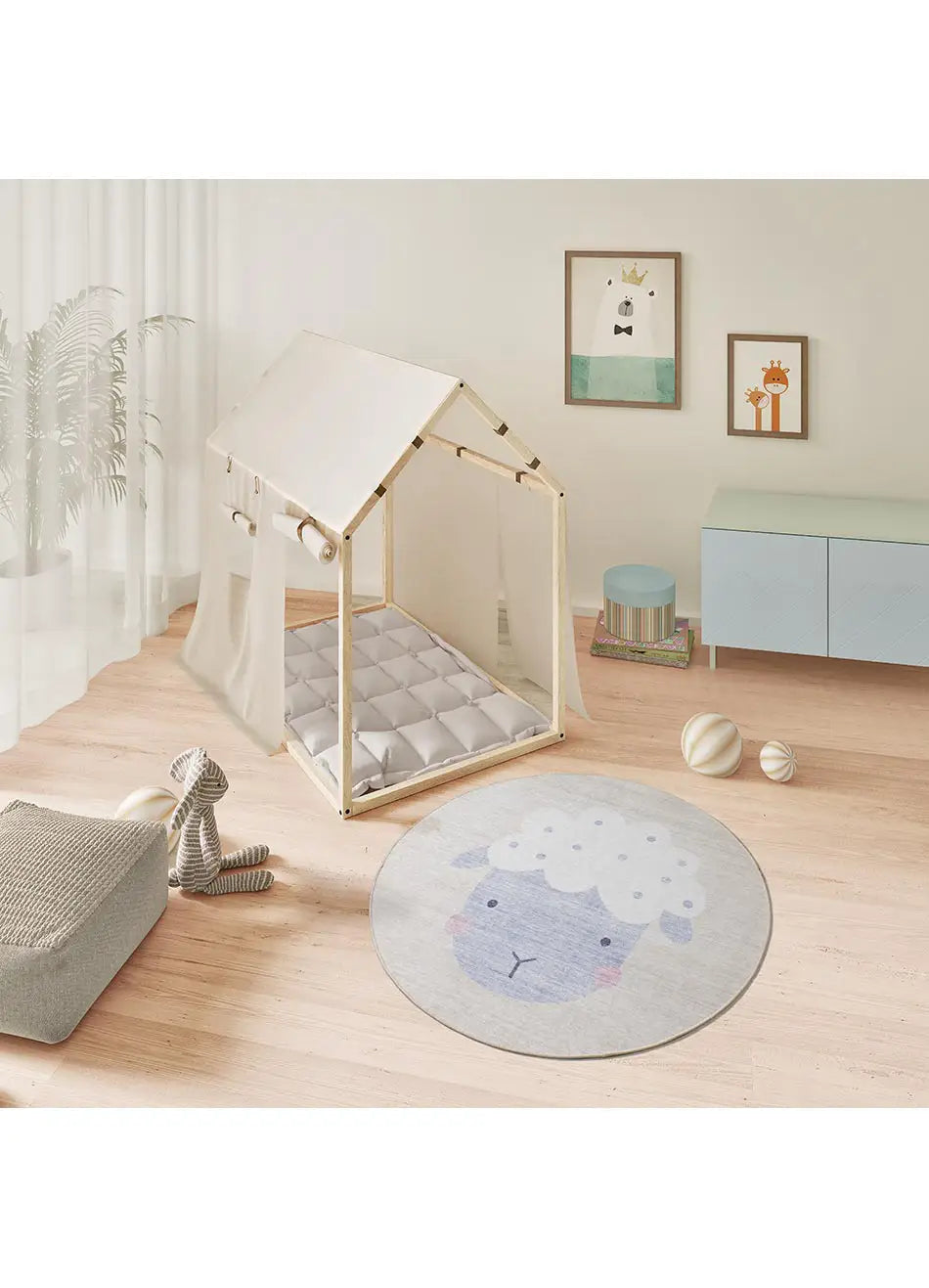 Atticgo Alfombra infantil redonda oveja Candy 24063 Crema ambiente habitación