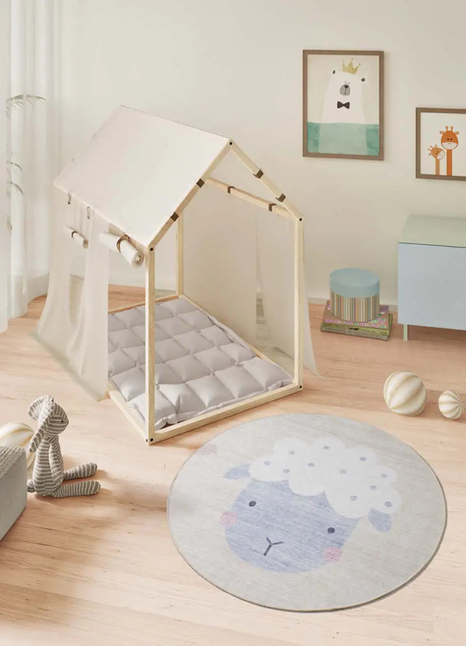 Atticgo Alfombra infantil redonda oveja Candy 24063 Crema ambiente