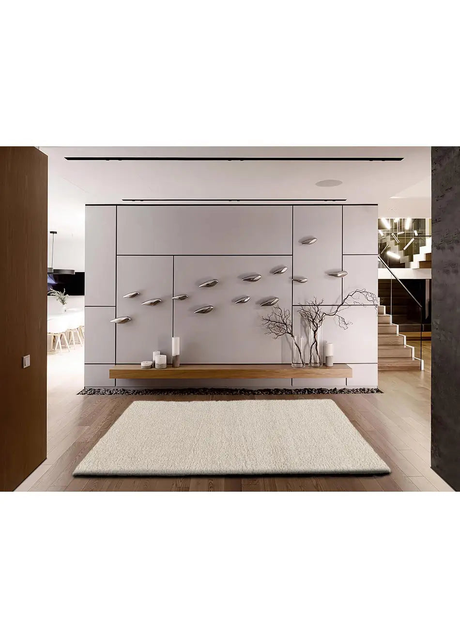 Alfombra shaggy de salón lisa Catay 8507 Blanco Atticgo