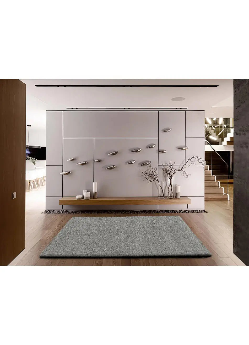 Alfombra shaggy salón a medida Catay Liso Gris Atticgo