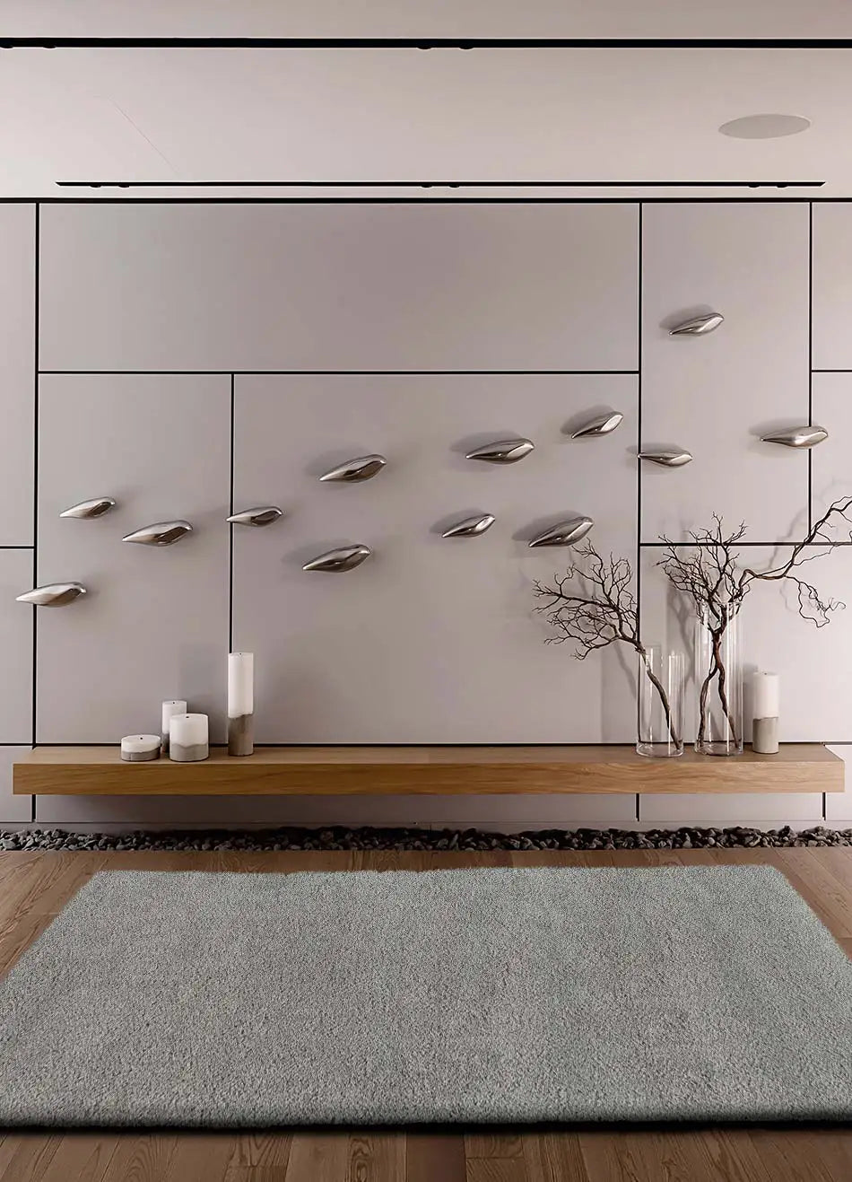 Alfombra shaggy de salón a medida Catay Liso Gris Atticgo